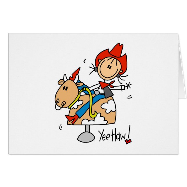 Stick Figure Cowgirl Yee Haw Card (Front Horizontal)