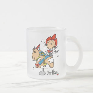 Stick Figure Cowgirl Yee Haw T-shirts and Gifts Frosted Glass Coffee Mug