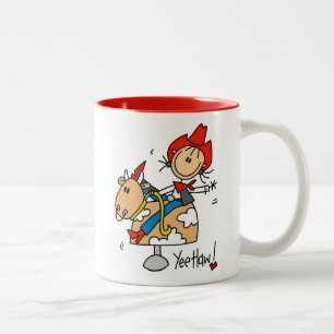 Stick Figure Cowgirl Yee Haw T-shirts and Gifts Two-Tone Coffee Mug