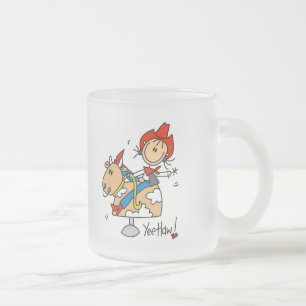 Stick Figure Cowgirl Yee Haw Tshirts and Gifts Frosted Glass Coffee Mug