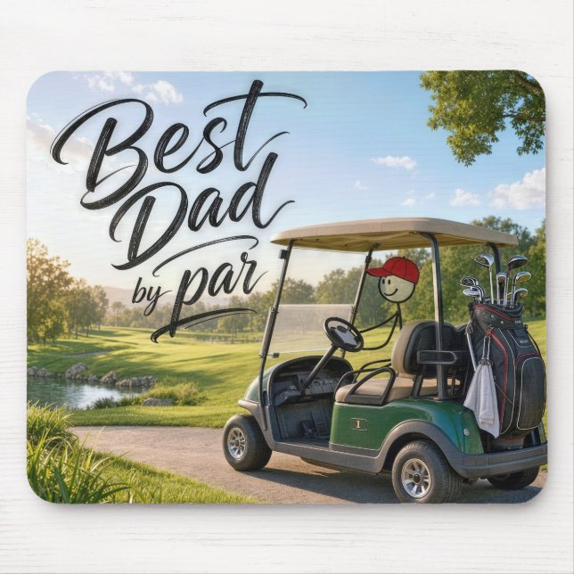 Stick Figure Dad Golfer in a Golf Cart Mouse Mat (Front)