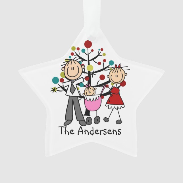 Stick Figure Dad, Mum, Baby Girl Acrylic Ornament (Front)