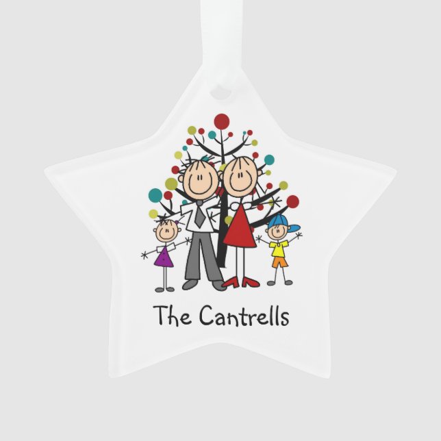 Stick Figure Dad, Mum, Girl, Boy Acrylic Ornament (Front)