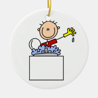 Stick Figure Doing Dishes Ceramic Tree Decoration