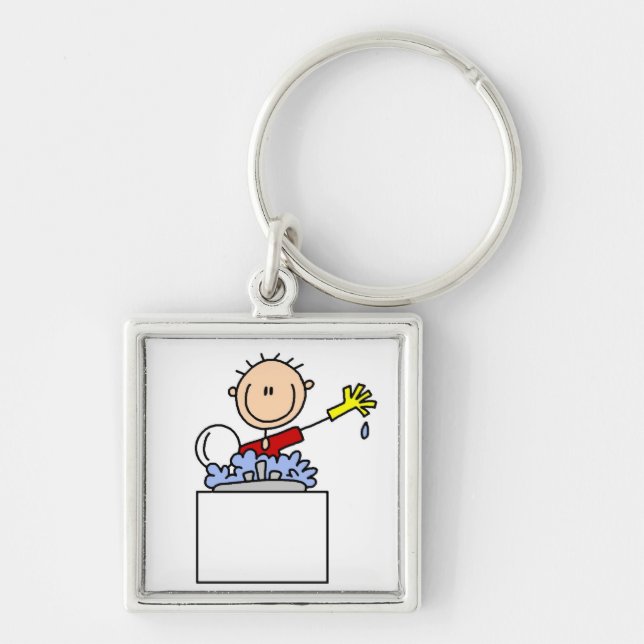 Stick Figure Doing Dishes Key Ring (Front)