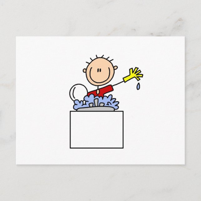Stick Figure Doing Dishes Postcard (Front)