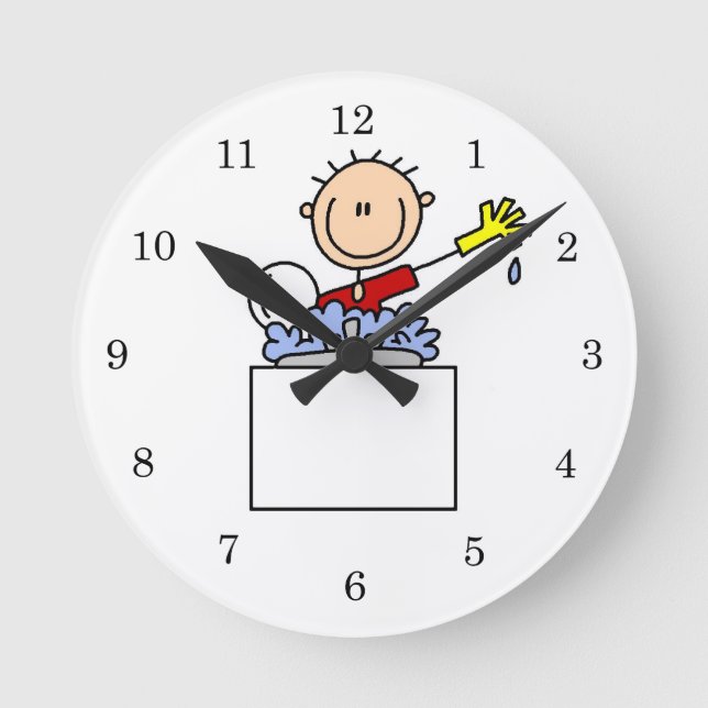 Stick Figure Doing Dishes Round Clock (Front)