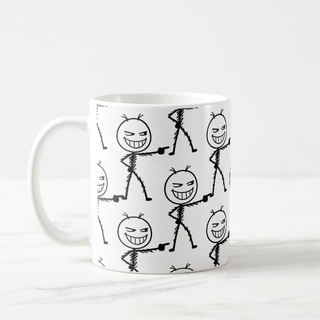 Stick Figure Doodle Seamless Pattern - Funny Coffee Mug (Left)