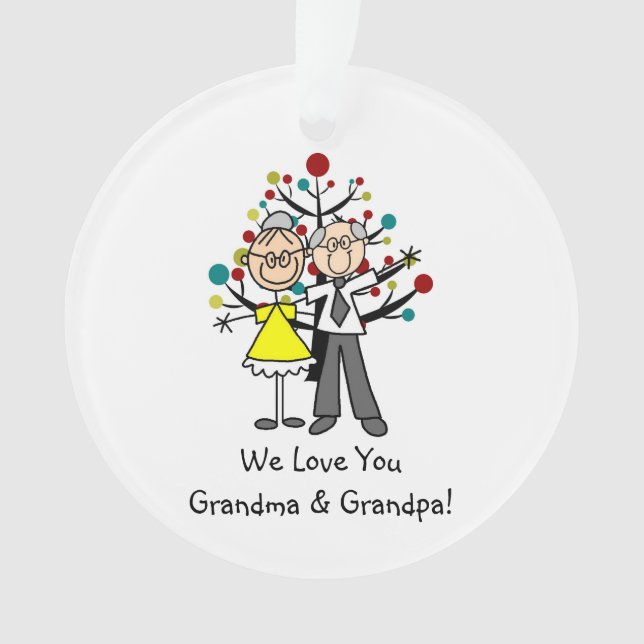 Stick Figure Elderly Couple Acrylic Ornament (Front)