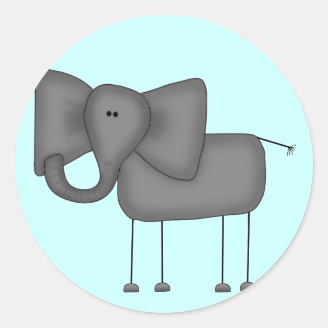 Stick Figure Elephant Tshirts and Gifts Classic Round Sticker (Front)