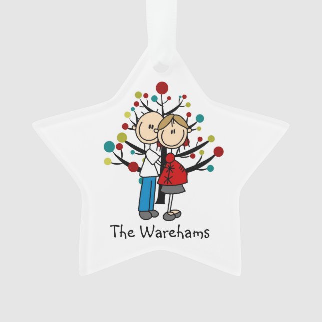 Stick Figure Expectant Couple Holiday Ornament (Front)