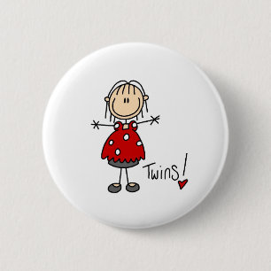 Stick Figure Expecting Twins 6 Cm Round Badge