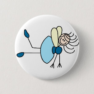 Stick Figure Fairy In Blue Button