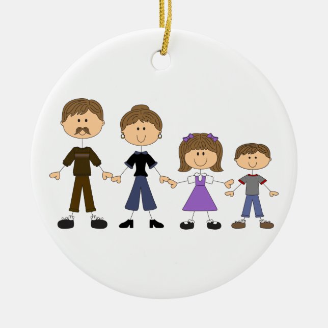 Stick Figure Family Ceramic Tree Decoration (Front)
