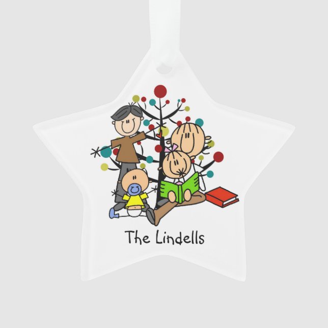 Stick Figure Family Christmas Acrylic Ornament (Front)