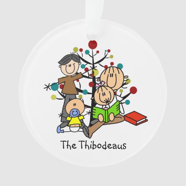 Stick Figure Family Christmas Acrylic Ornament (Front)
