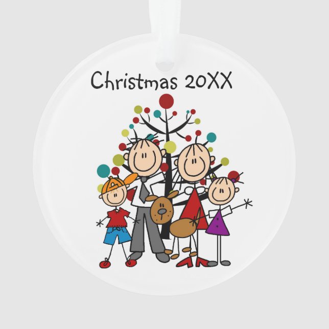 Stick Figure Family of 4, Dog Acrylic Ornament (Back)