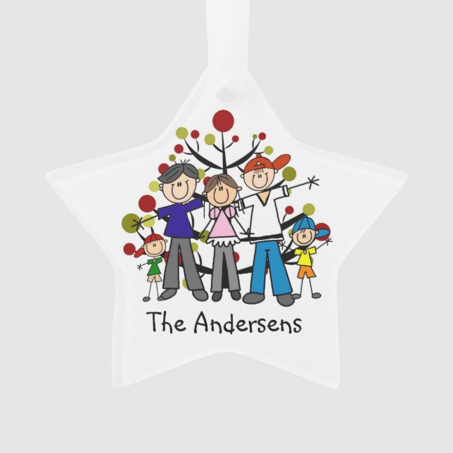 Stick Figure Family of 5 Acrylic Ornament (Front)