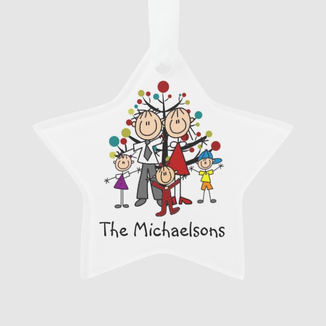 Stick Figure Family of 5 Acrylic Ornament (Front)