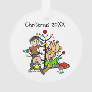 Stick Figure Family with Cat Acrylic Ornament