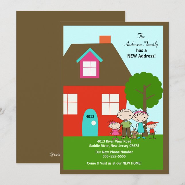 Stick Figure Family with dog~ Moving Announcement (Front/Back)