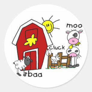 Stick Figure Farm Animals Classic Round Sticker