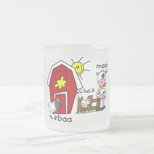 Stick Figure Farm Animals Tshirts and Gifts Frosted Glass Coffee Mug (Center)