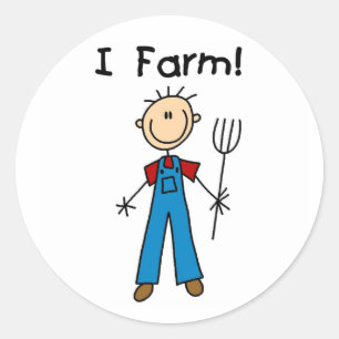 Stick Figure Farmer Classic Round Sticker
