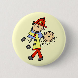 Stick Figure Firefighter Saving Lives 6 Cm Round Badge