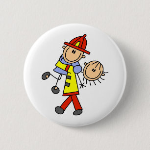Stick Figure Firefighter Saving Lives Button