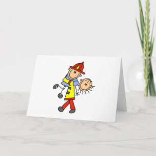 Stick Figure Firefighter Saving Lives Cards