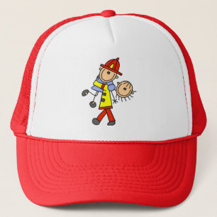 Stick Figure Firefighter Saving Lives Hat
