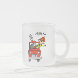 Stick Figure Firefighter to the Rescue Frosted Glass Coffee Mug