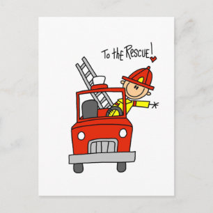 Stick Figure Firefighter to the Rescue Postcard