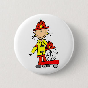 Stick Figure Firefighter with Dalmation Button