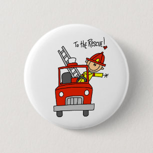 Stick Figure Firefighter with Fire Engine Button