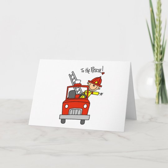 Stick Figure Firefighter with Fire Engine Cards | Zazzle.co.uk