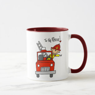 Stick Figure Firefighter with Fire Engine Mug