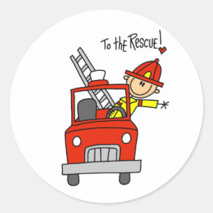 Stick Figure Firefighter with Fire Engine Stickers