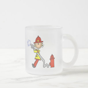 Stick Figure Firefighter with Hose Frosted Glass Coffee Mug