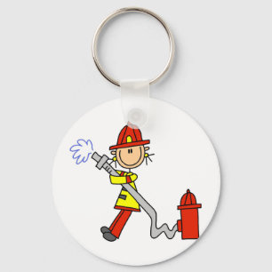 Stick Figure Firefighter with Hose Key Ring