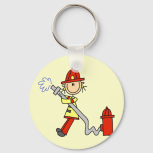 Stick Figure Firefighter with Hose Key Ring