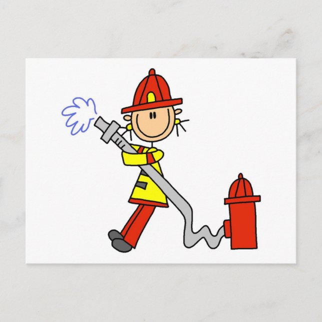 Stick Figure Firefighter with Hose Postcard (Front)