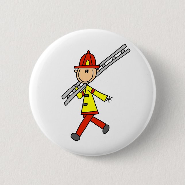 Stick Figure Firefighter with Ladder Button (Front)