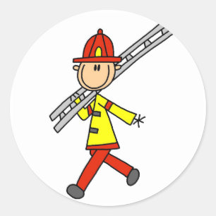 Stick Figure Firefighter with Ladder Classic Round Sticker