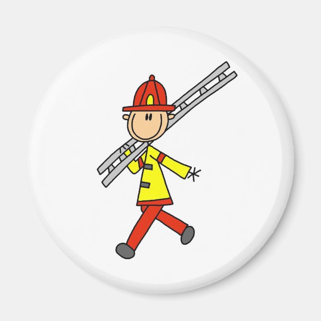 Stick Figure Firefighter with Ladder Magnet (Front)