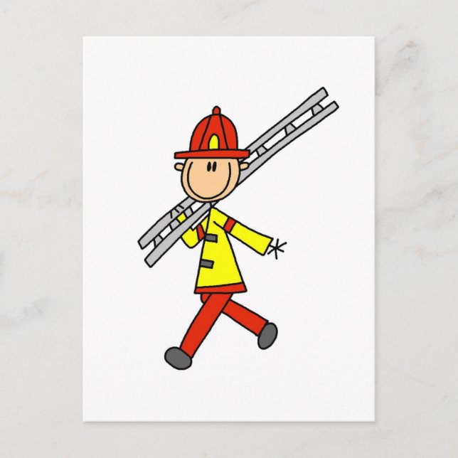 Stick Figure Firefighter with Ladder Postcard (Front)