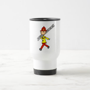 Stick Figure Firefighter with Ladder Travel Mug