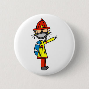 Stick Figure Firefighter with Mask Button