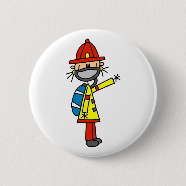 Stick Figure Firefighter with Mask Button (Front)